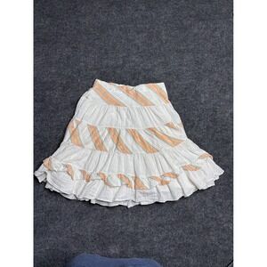 Arizona Jean Co Girls Plus 10.5 Tiered Ruffle‎ Skirt Orange Stripe Silver Lurex